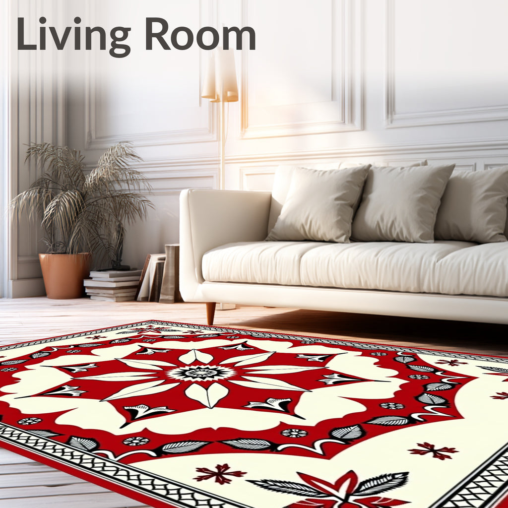 Crimson Medallion Floral Border Rug