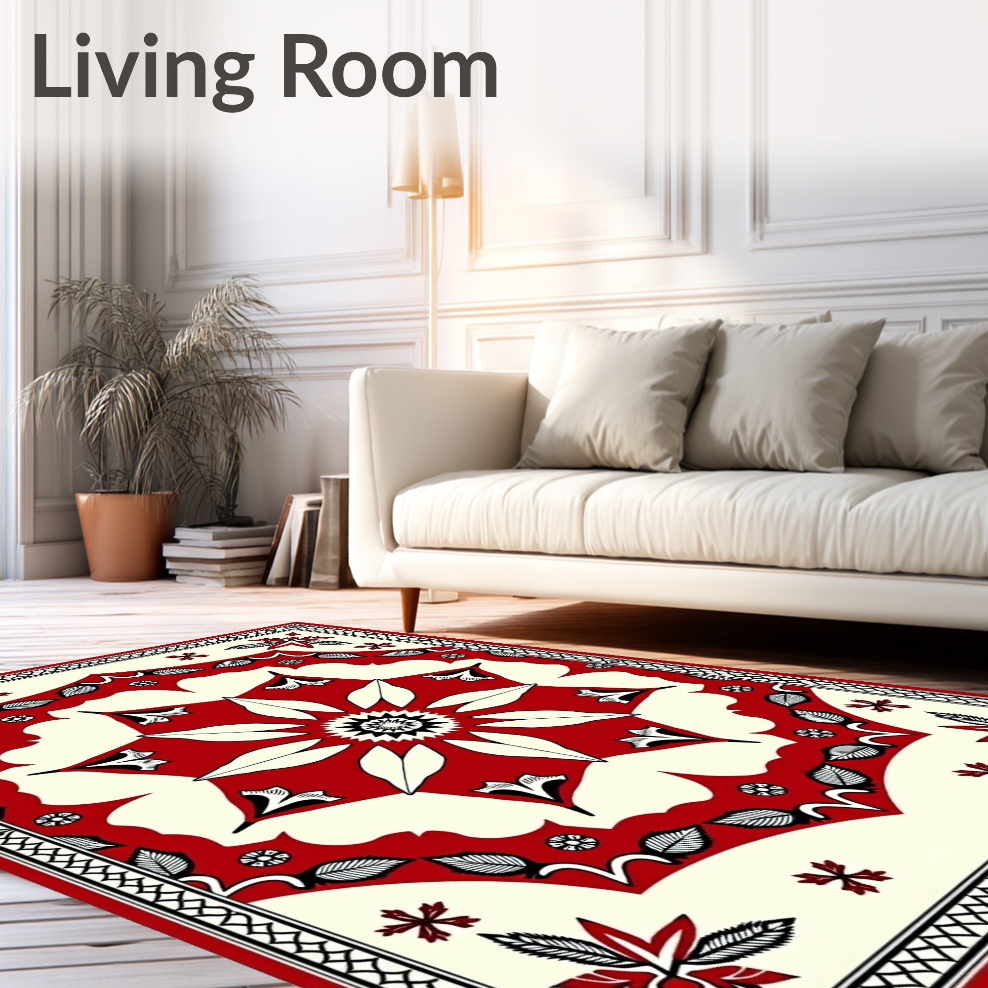 Crimson Medallion Floral Border Rug