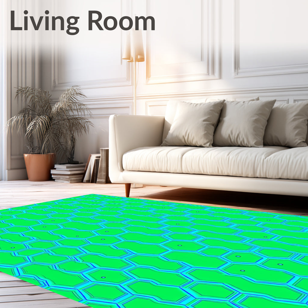 Vibrant Green Hexagonal Geometric Field Rug