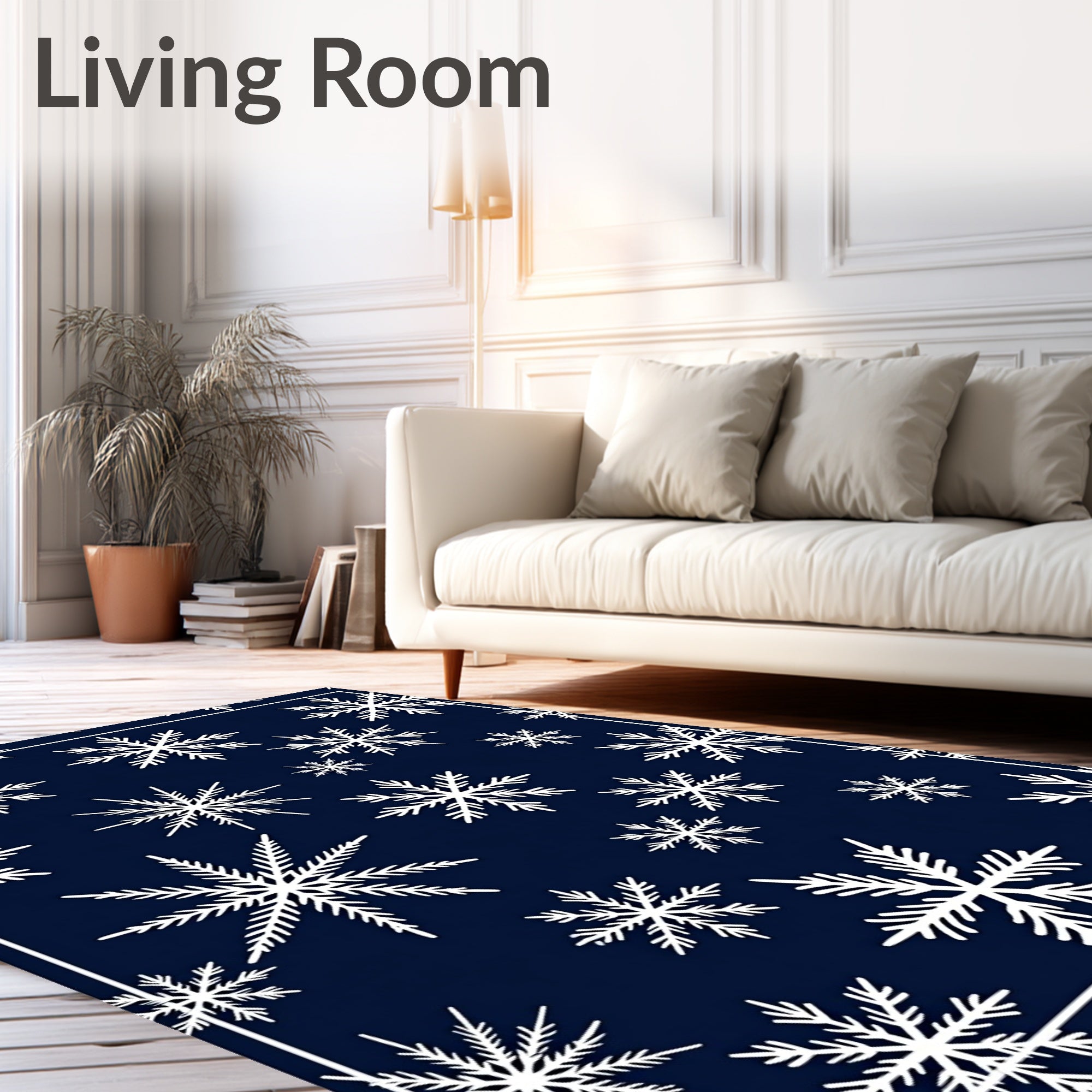 Winter White Snowflakes Navy Rug
