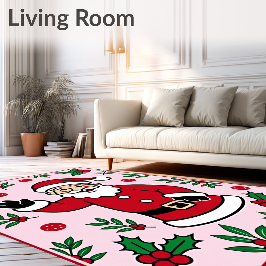 Pink Santa With Holly Berries Rug