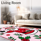 Pink Santa With Holly Berries Rug