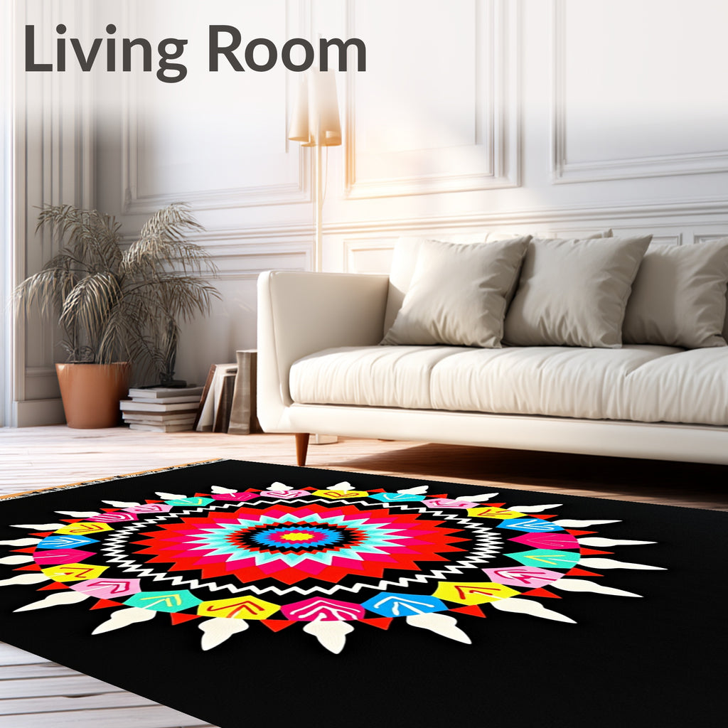 Radial Sunburst Jewel Tone Mandala Rug