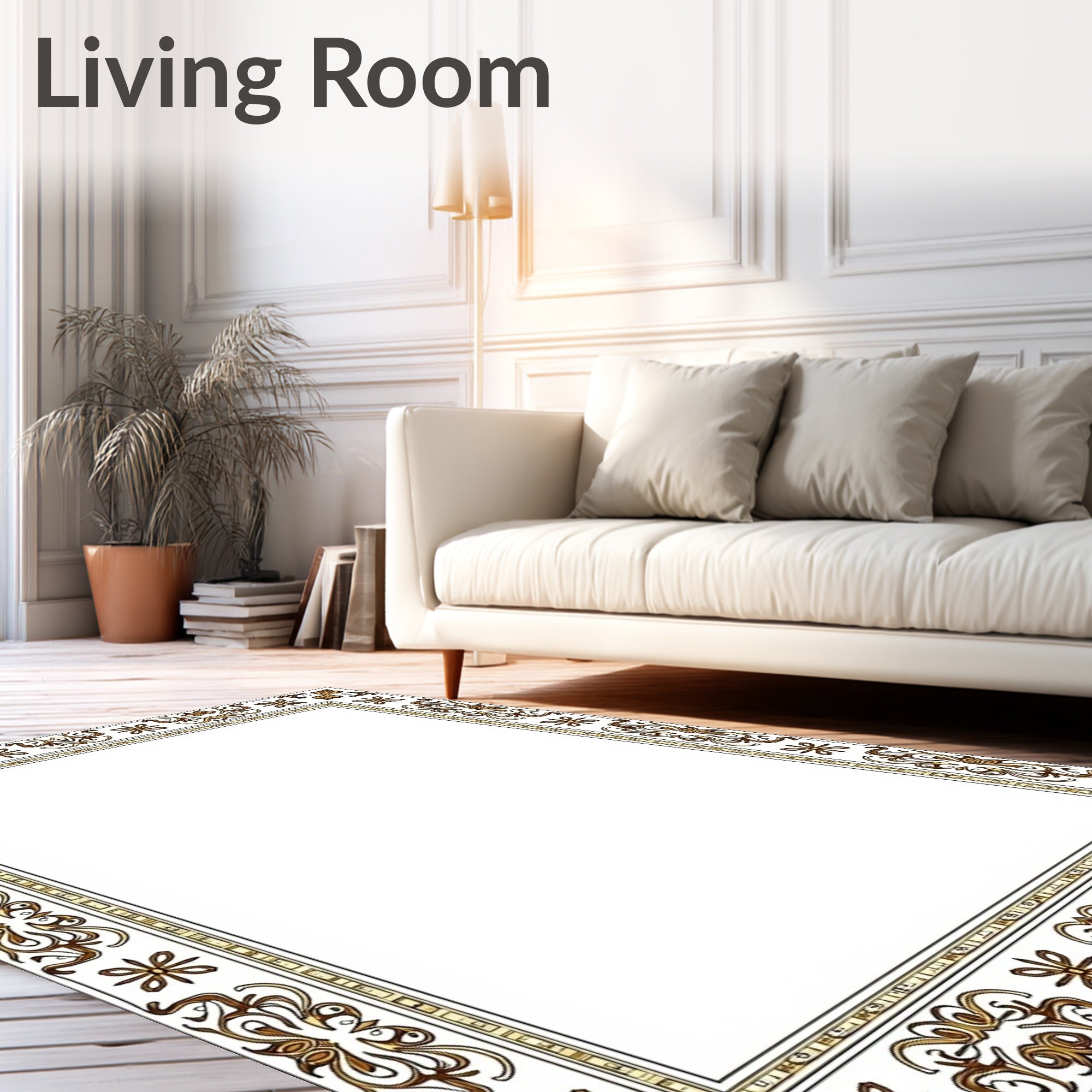 Ornate Golden Floral Border Rug