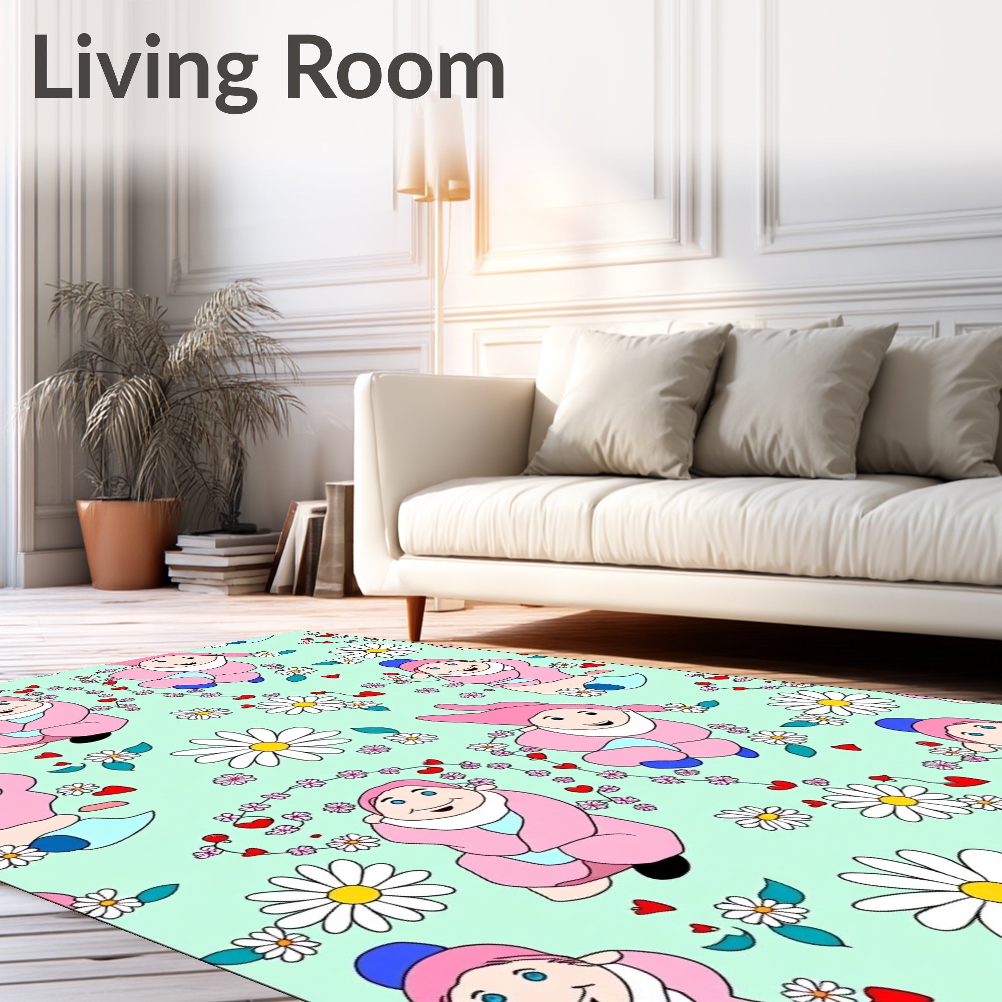 Charming Pink Gnomes Daisy Garland Rug