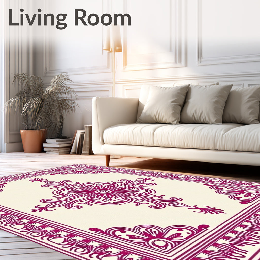Deep Magenta Floral Sunburst Frame Rug