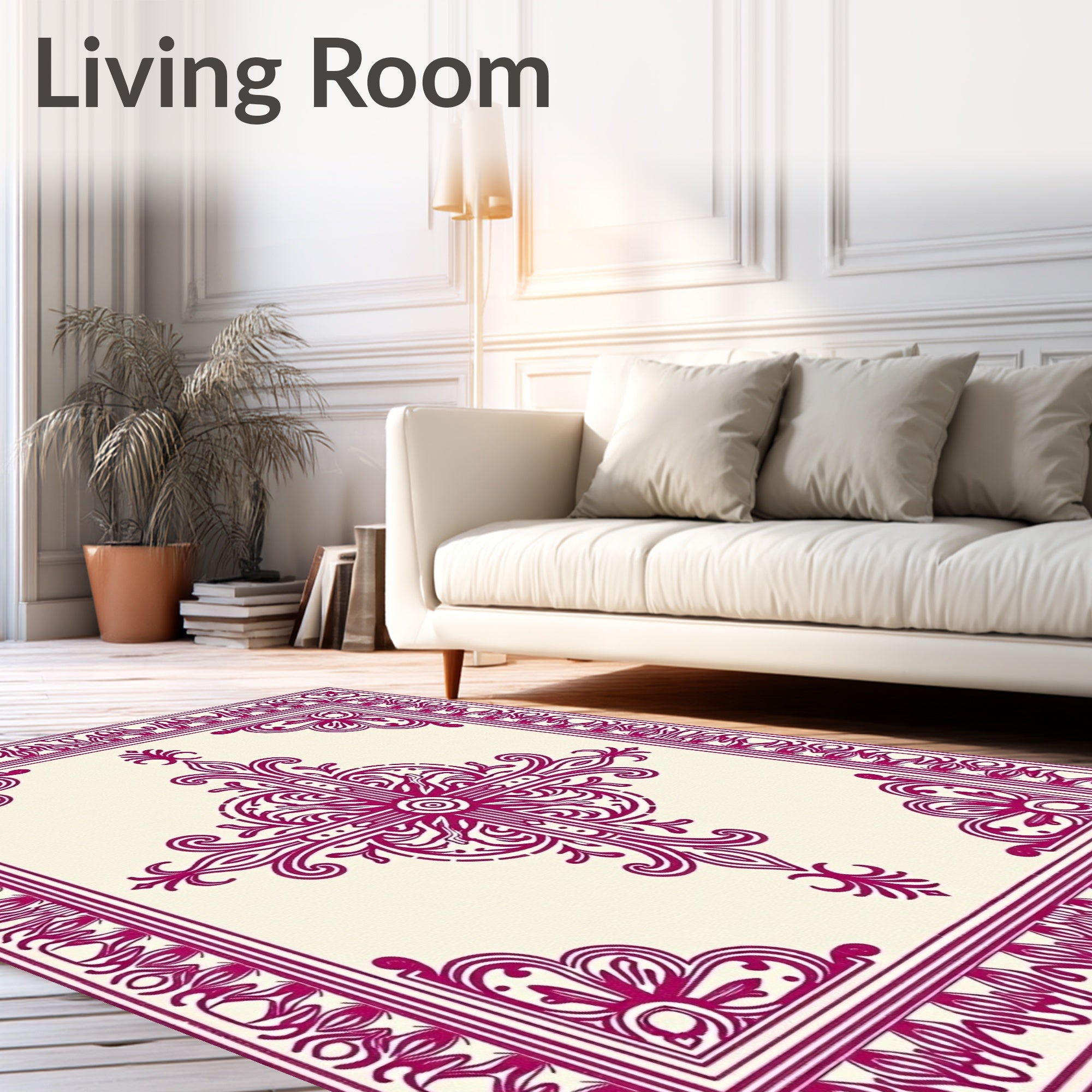 Deep Magenta Floral Sunburst Frame Rug