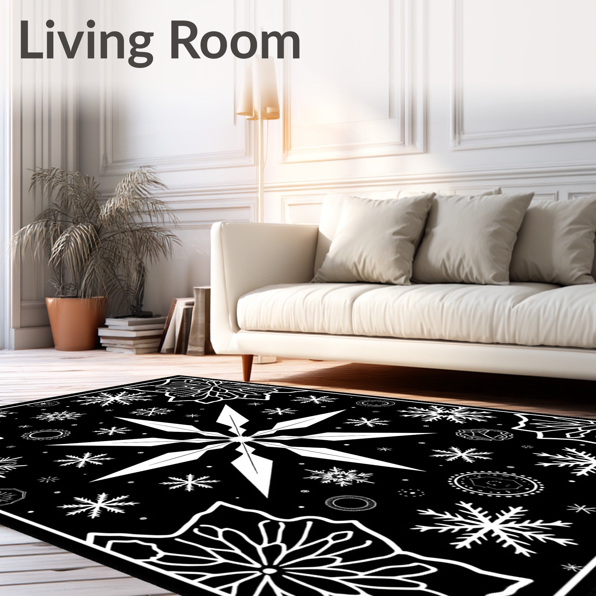 Black White Snowflake Medallion Star Rug