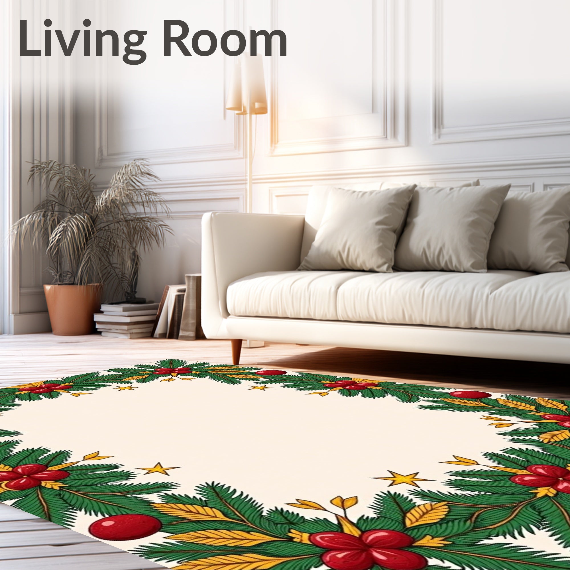 Festive Greenery Red Berry Star Rug