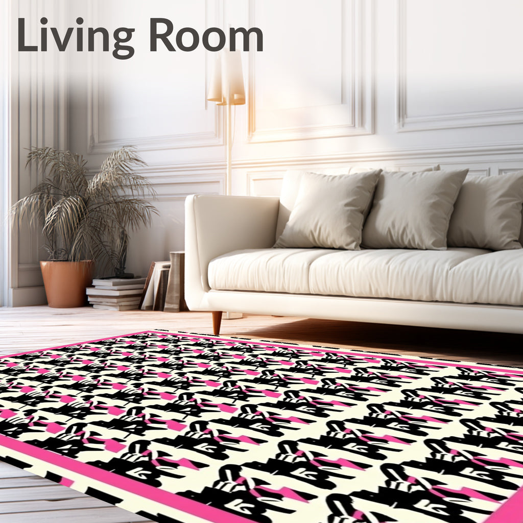 Bold Black Pink Abstract Chairs Rug