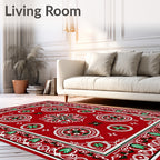 Crimson White Green Medallion Mandala Rug