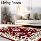 Deep Red White Botanical Scrollwork Rug