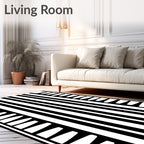 Bold Black White Vertical Stripe Border Rug