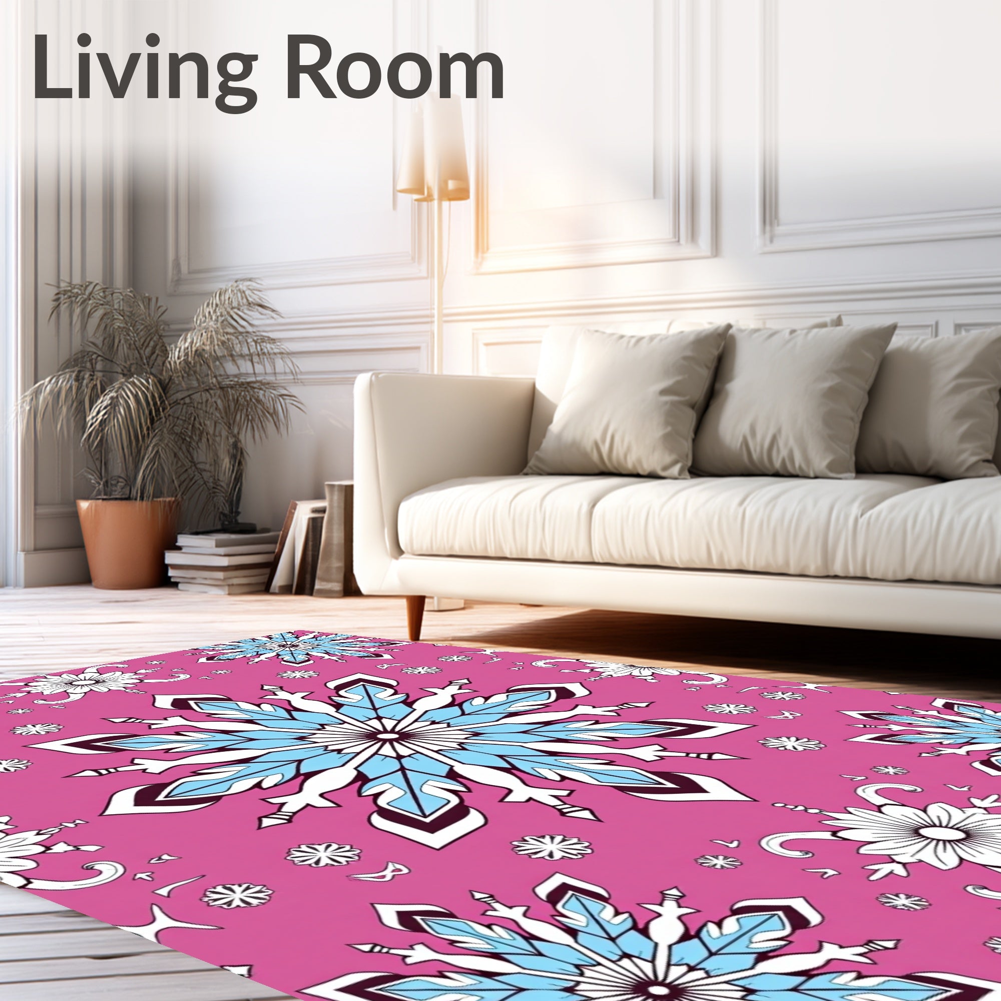 Pink Snowflake Mandala Medallion Rug