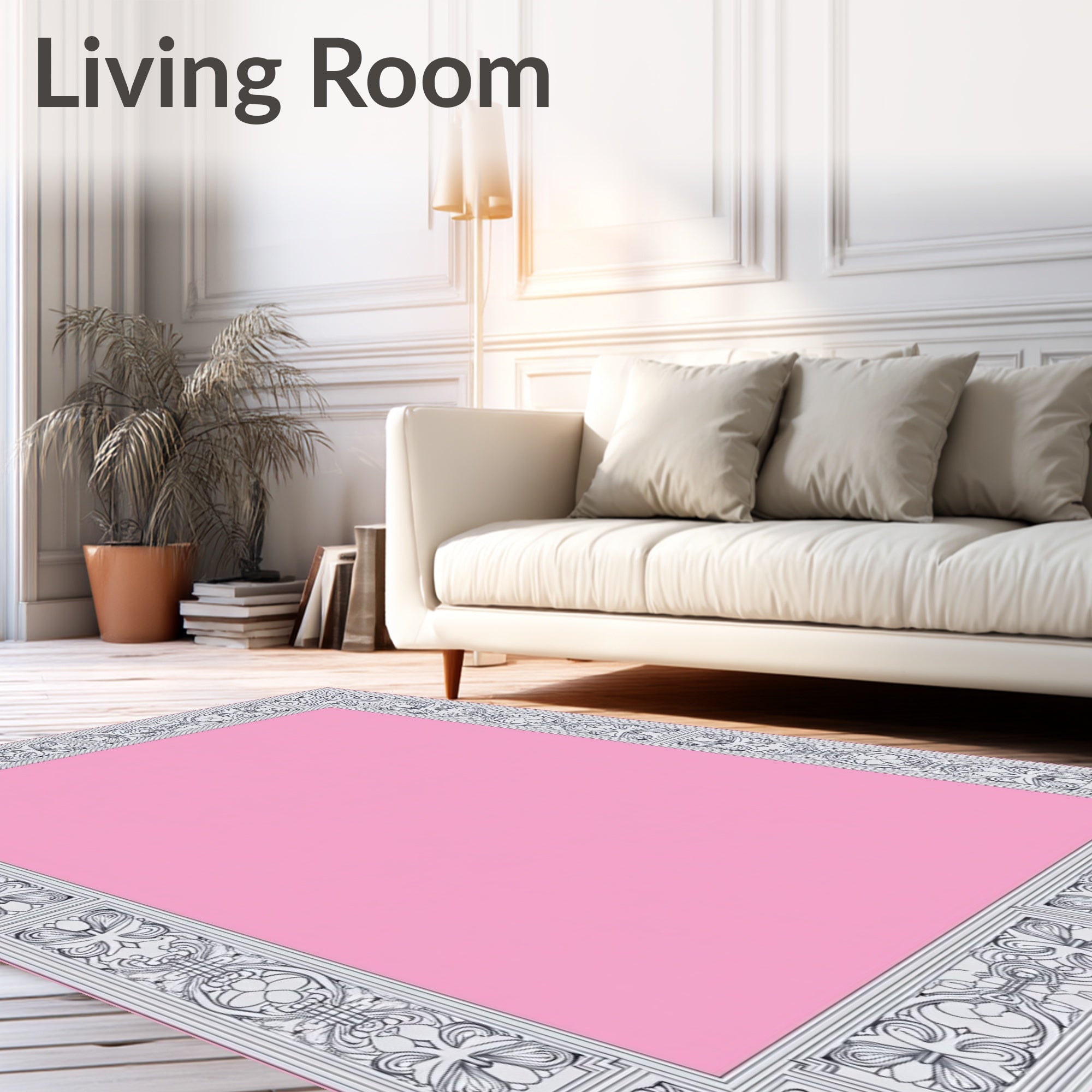 Elegant Pink Floral Art Nouveau Frame Rug