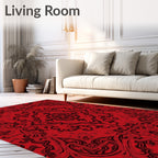 Crimson Black Ornate Scrollwork Mandala Rug