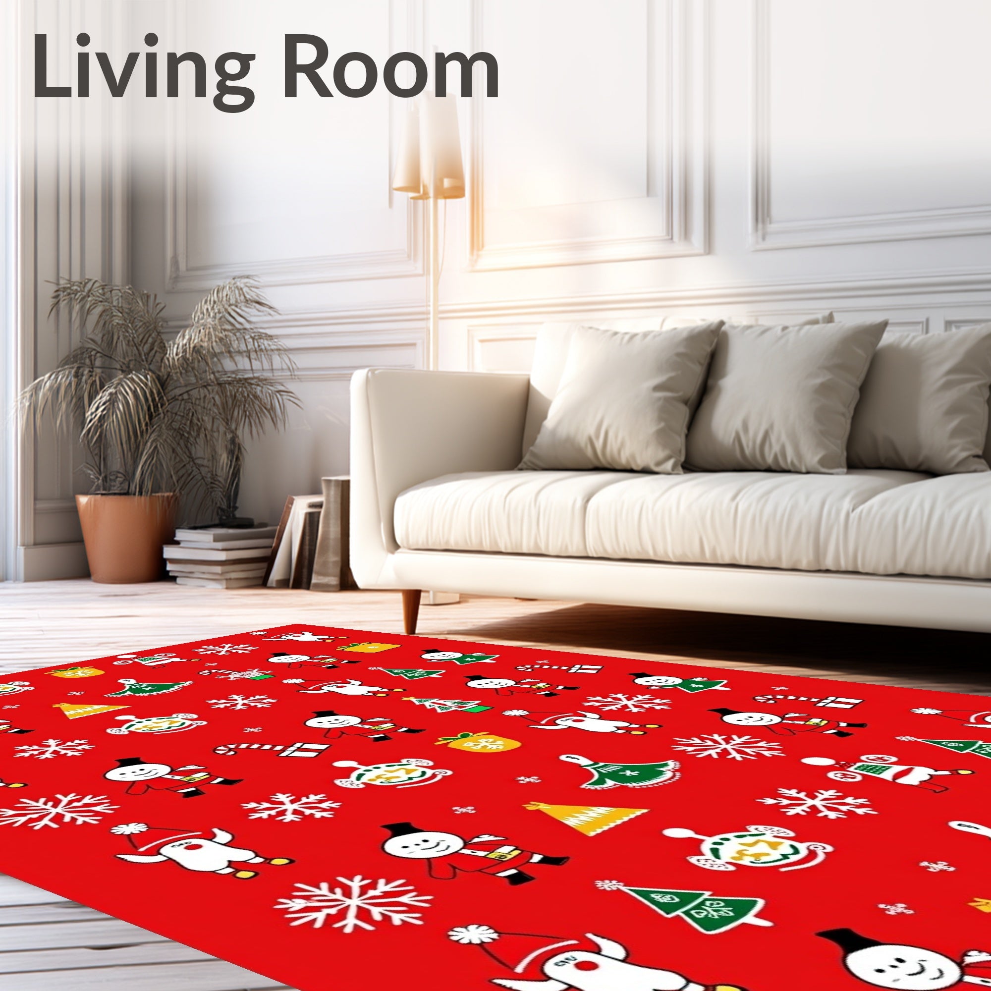 Red Merry Christmas Festive Characters Rug