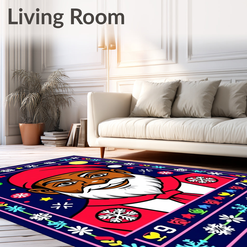 Festive Black Santa Christmas Field Rug