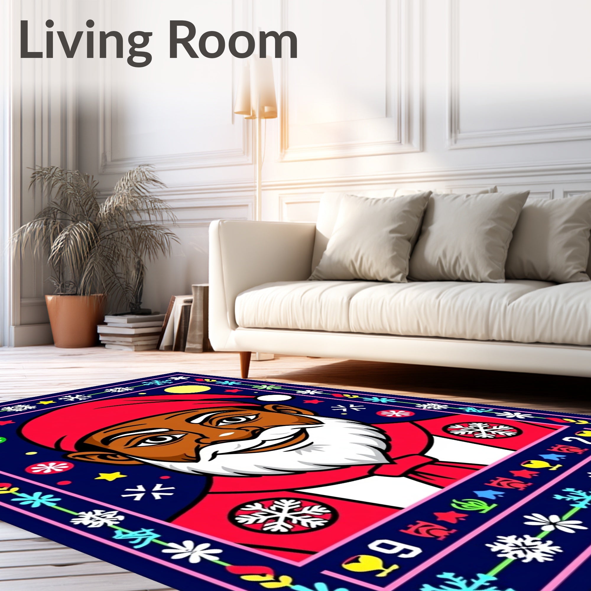 Festive Black Santa Christmas Field Rug