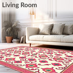 Pink Floral Medallion Cream Border Rug
