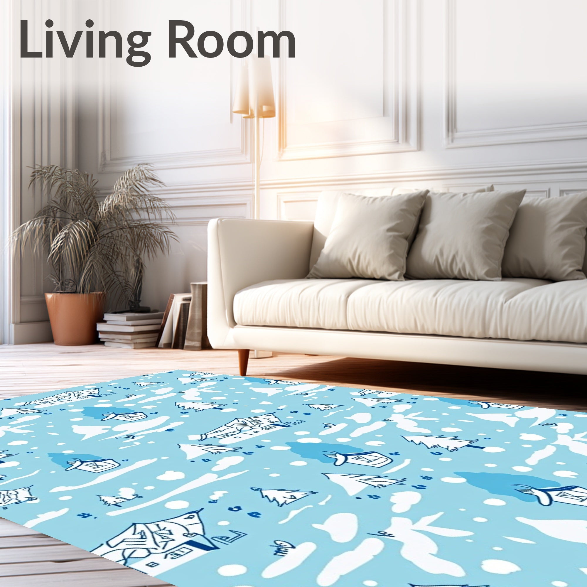 Blue Winter Village Sketch Rug