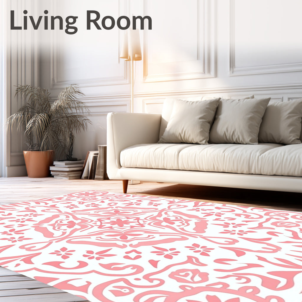 Sweet Pink Floral Scroll Medallion Rug