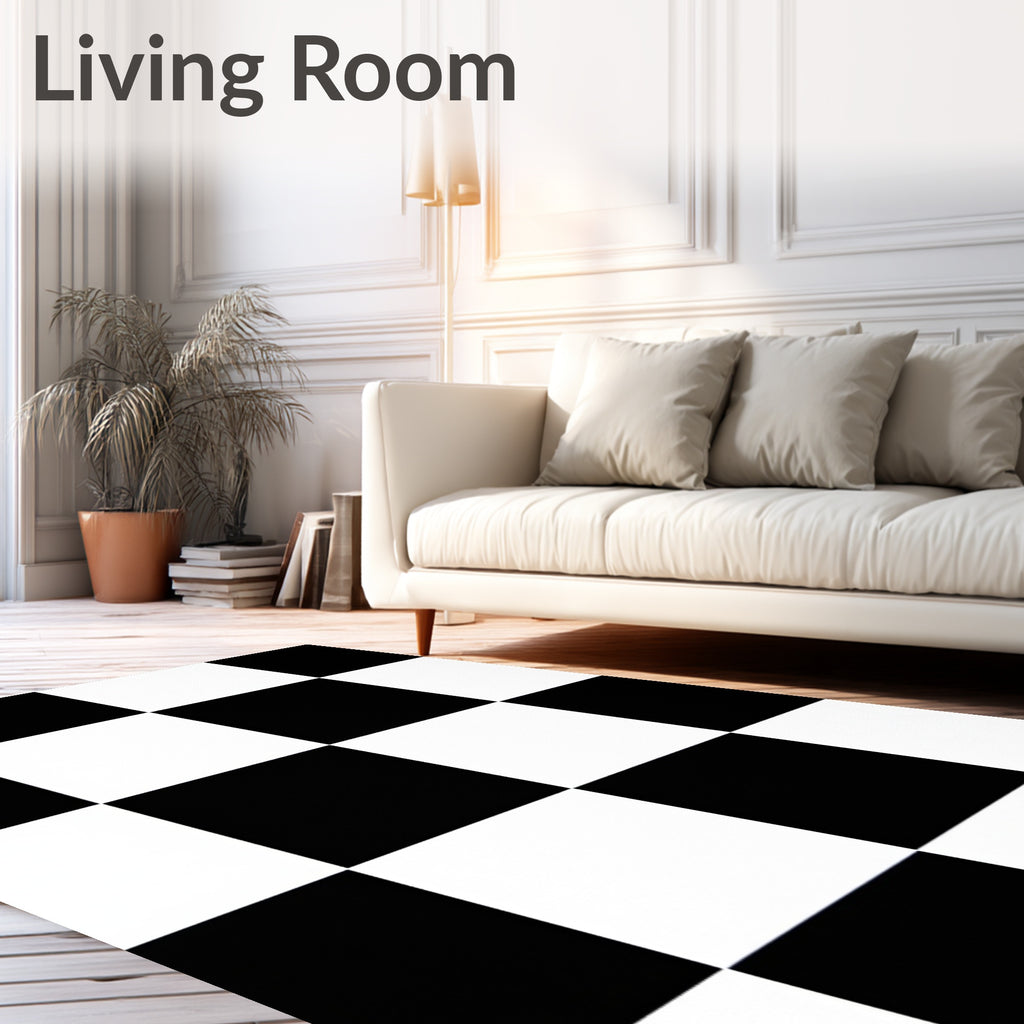 Bold Black White Checkered Squares Rug