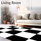 Bold Black White Checkered Squares Rug