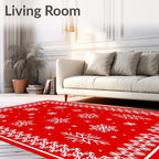 Crimson White Snowflake Winter Border Rug