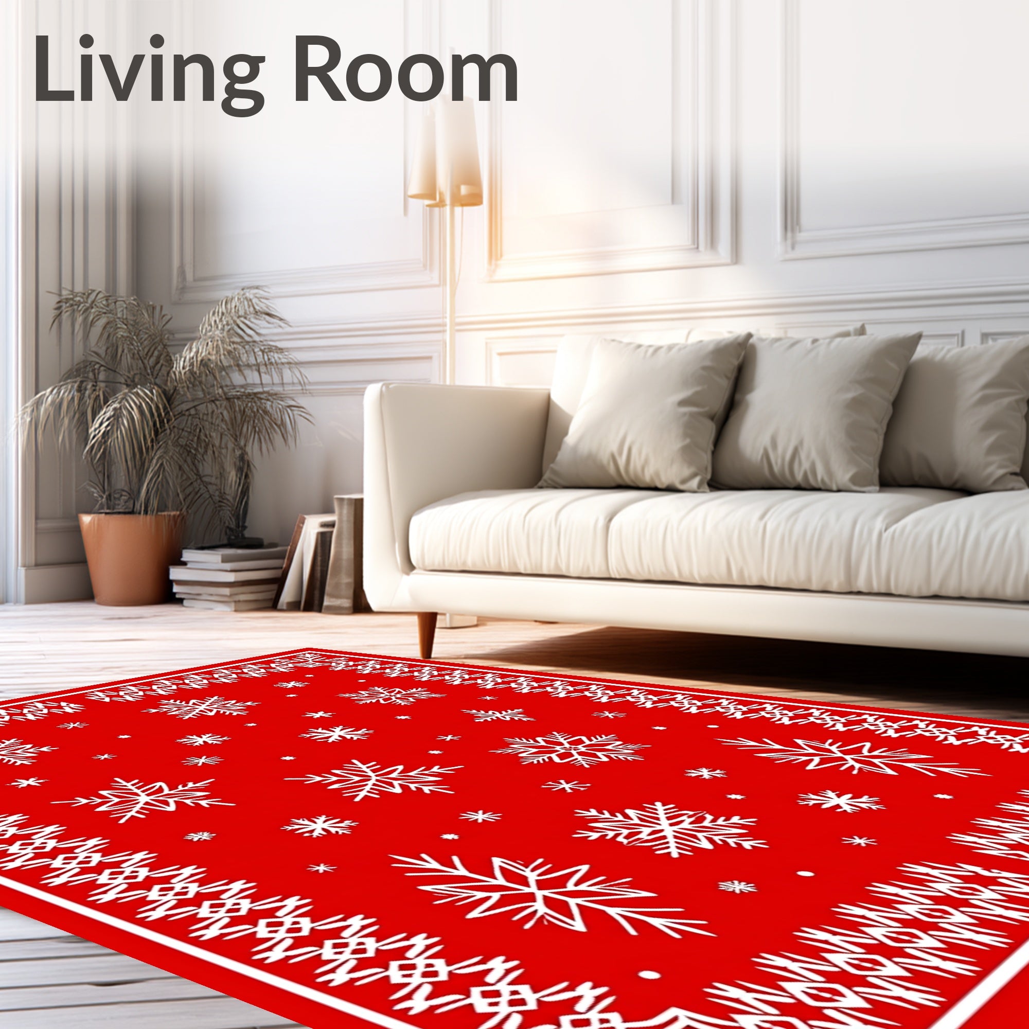 Crimson White Snowflake Winter Border Rug