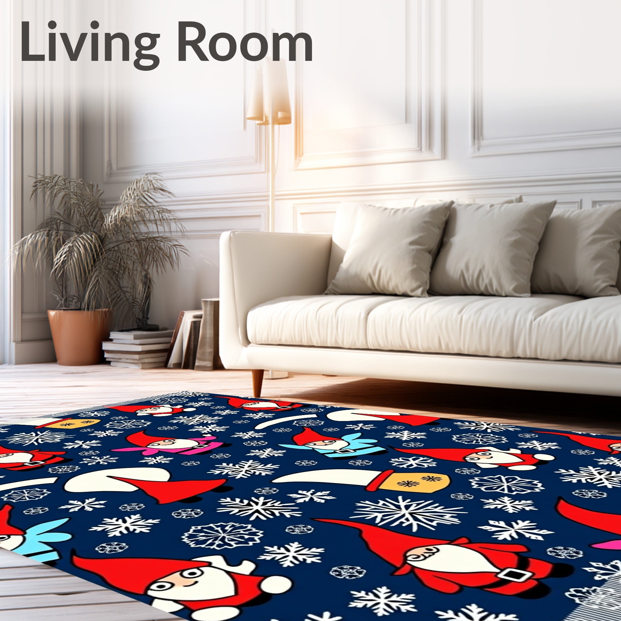Charming red gnome snowflake collage Rug
