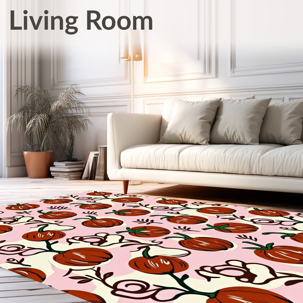 Whimsical Pumpkin Vine Pink Rug