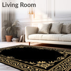 Golden Floral Ornate Scrolls Border Rug