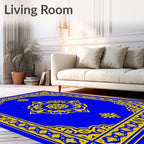 Royal Blue Golden Floral Medallion Rug