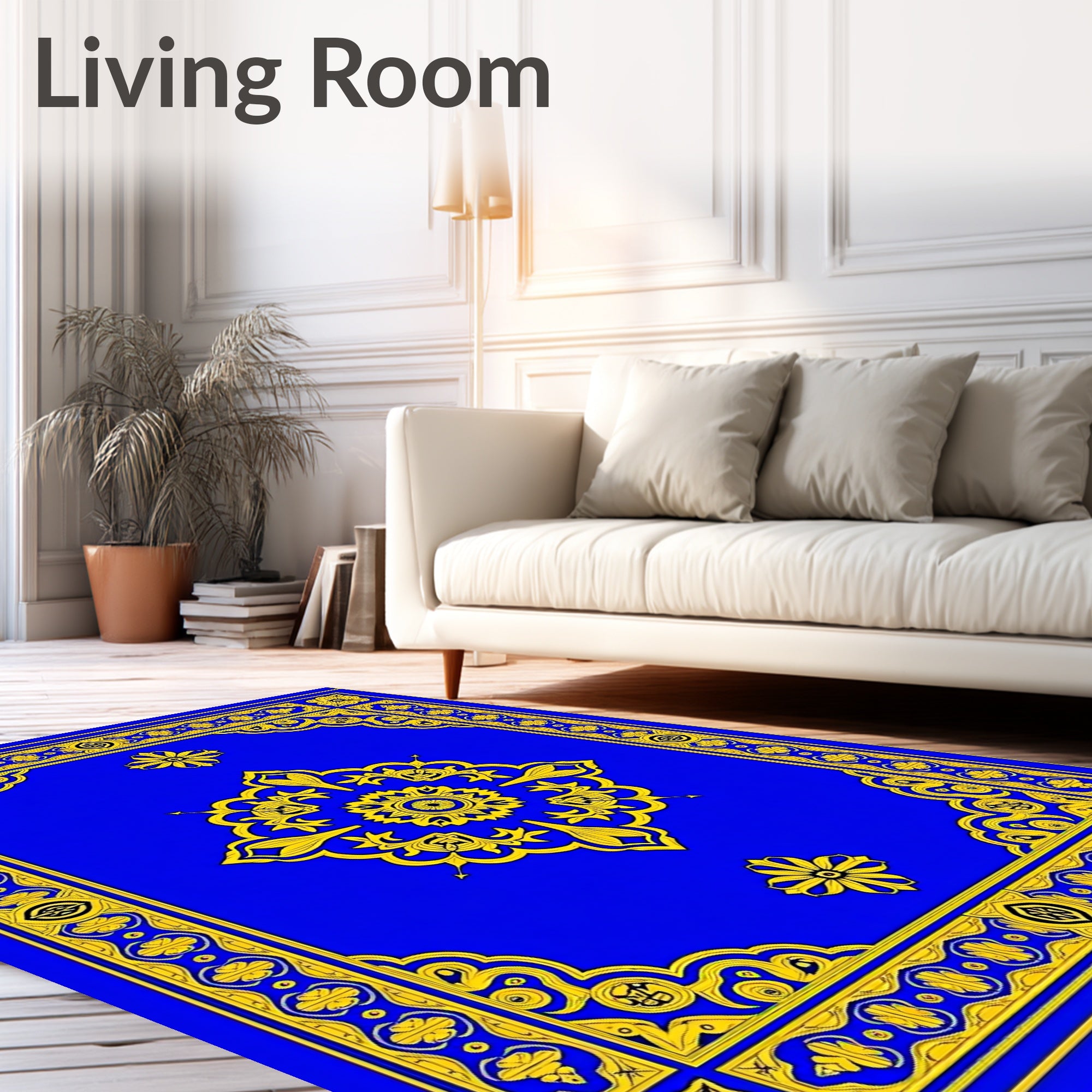 Royal Blue Golden Floral Medallion Rug