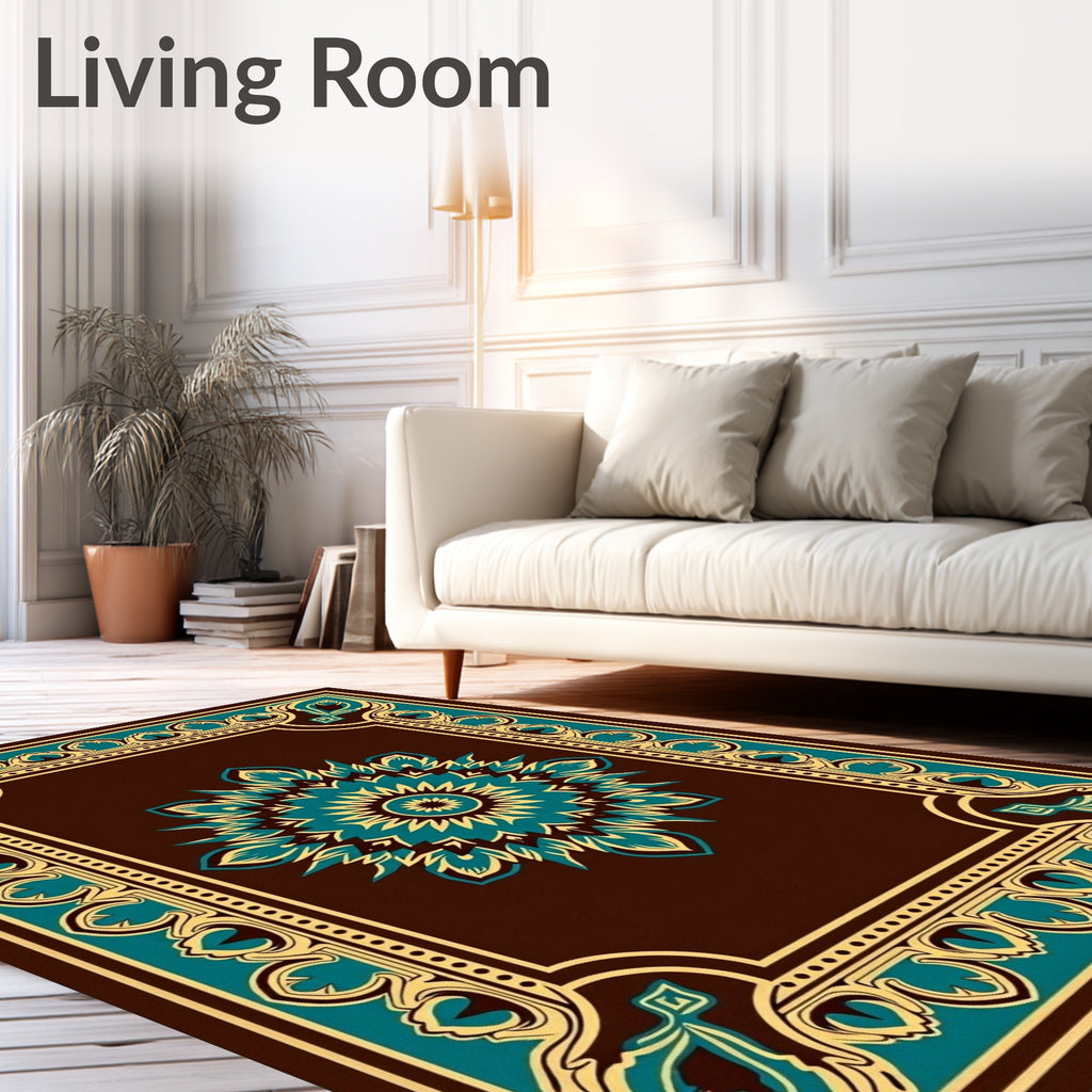 Deep Teal Medallion Bordered Rug