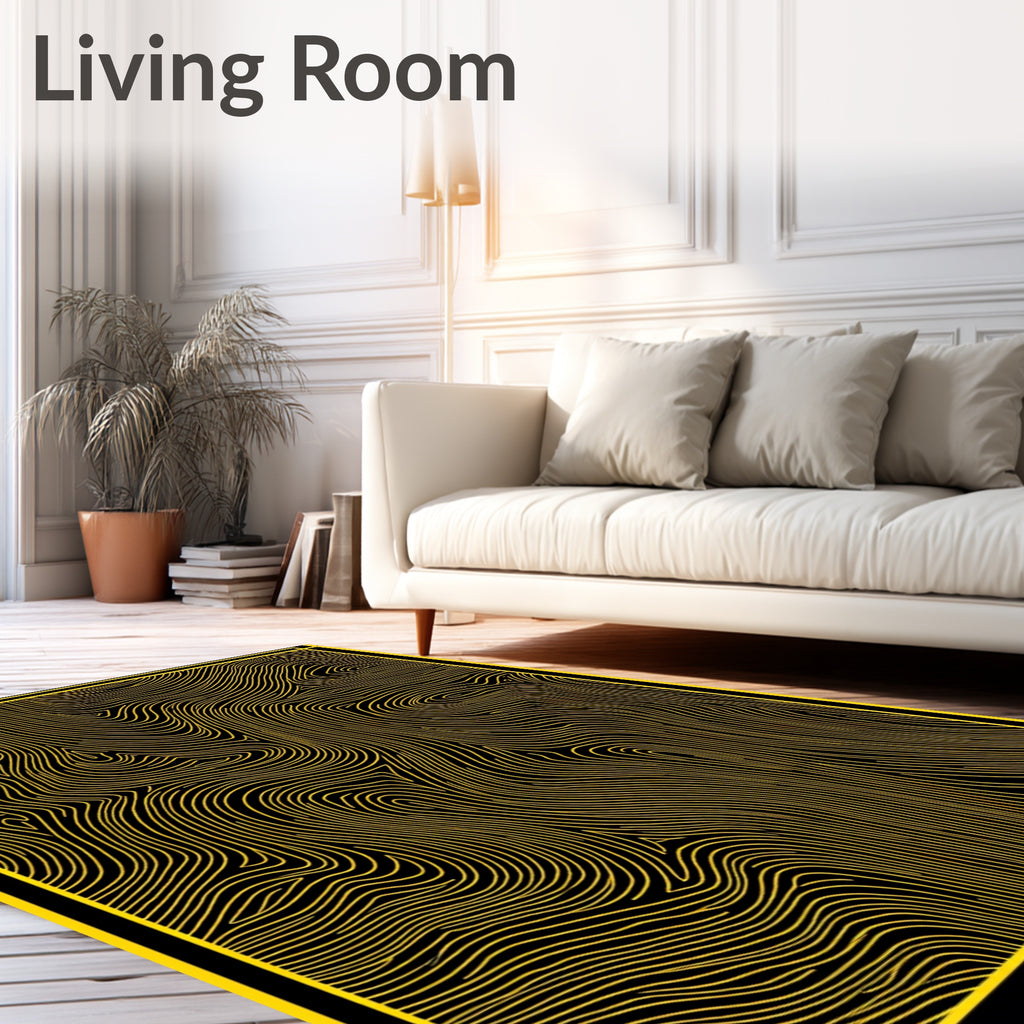 Golden Wavy Lines Abstract Texture Rug