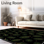 Dark Green Palm Frond Starry Night Rug