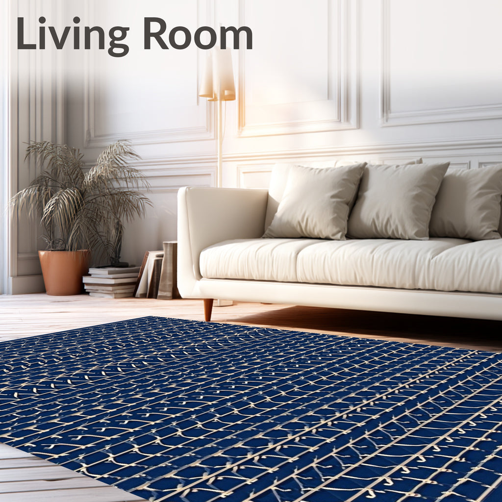 Navajo Blue Geometric Border Rug