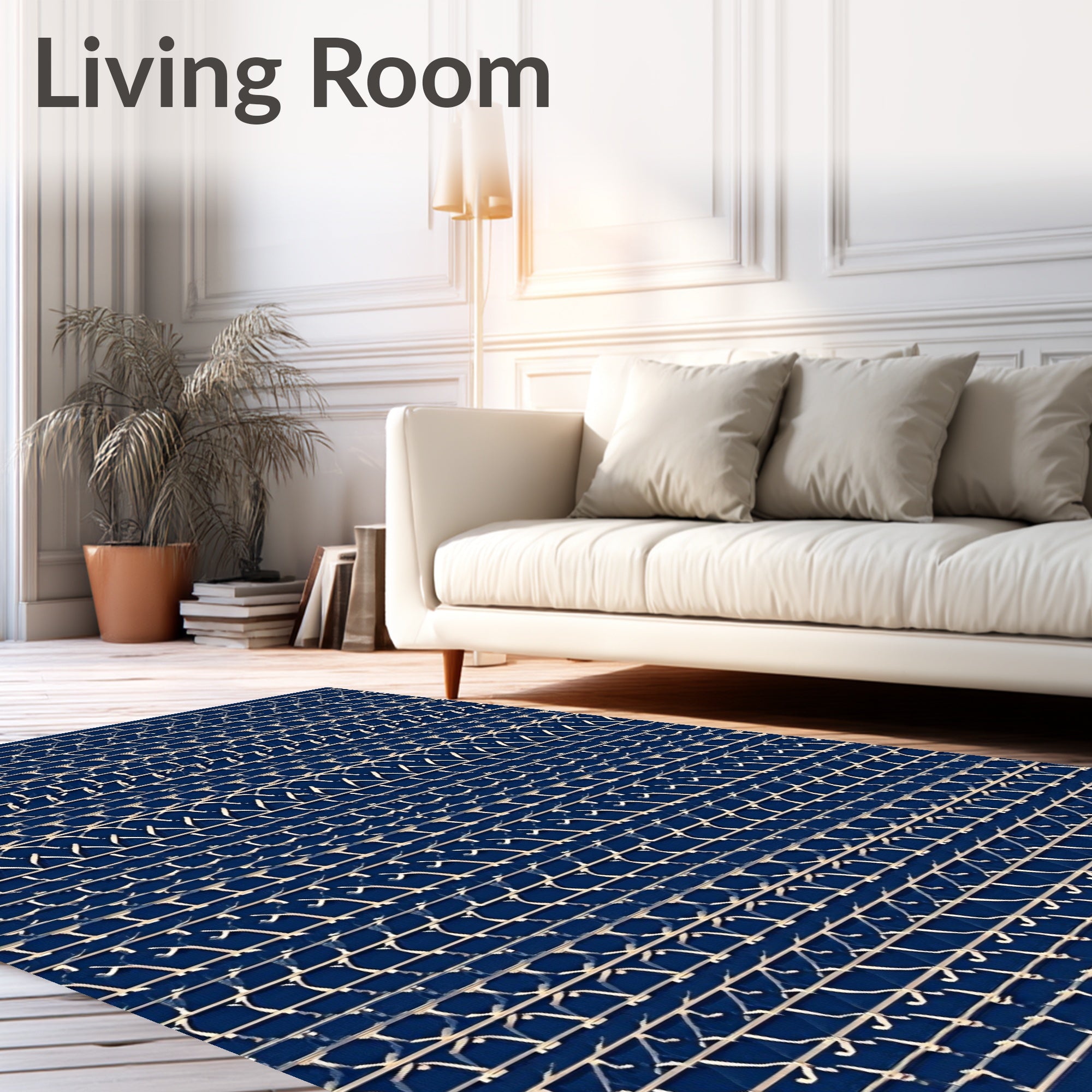 Navajo Blue Geometric Border Rug