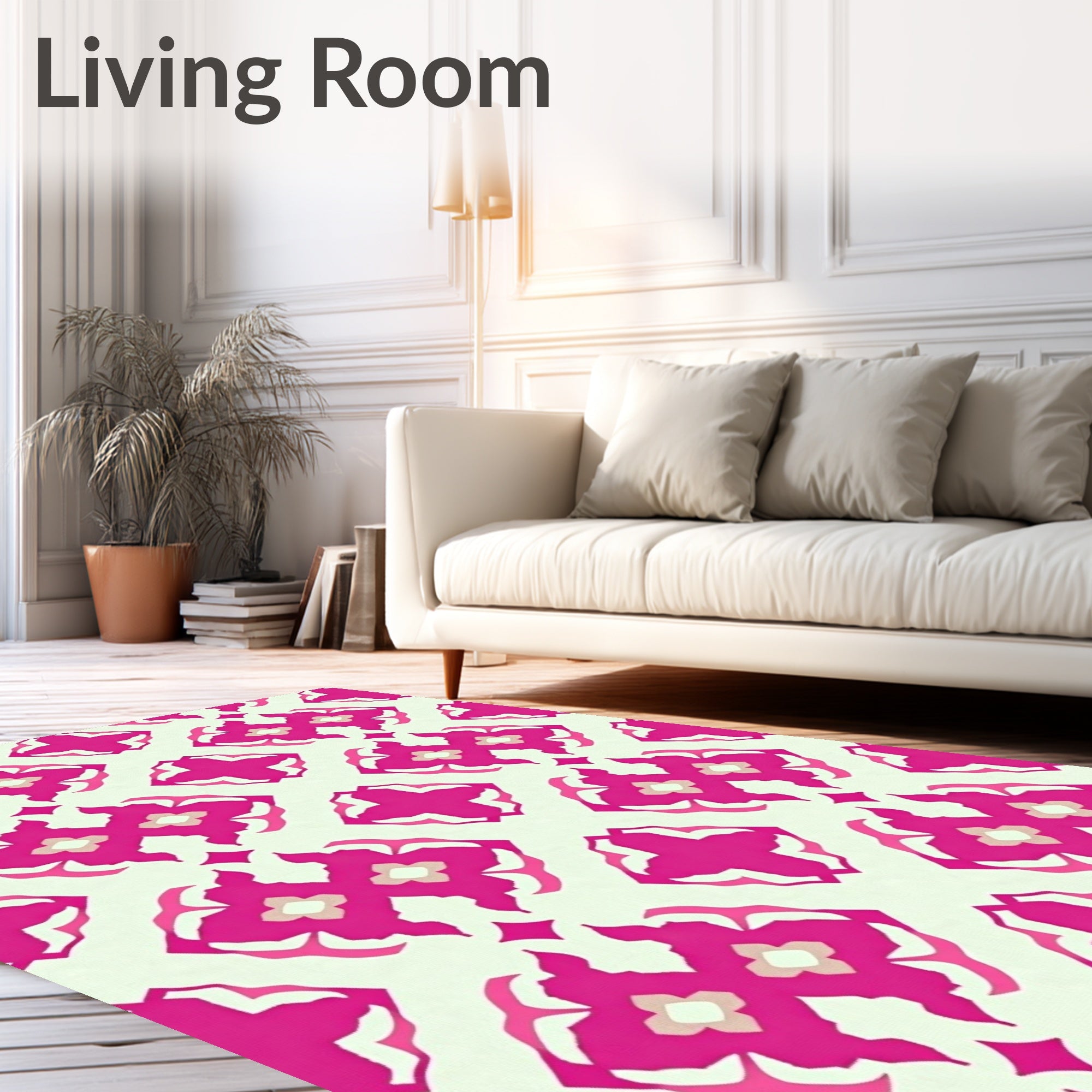 Vibrant Pink Floral Diamond Tile Rug