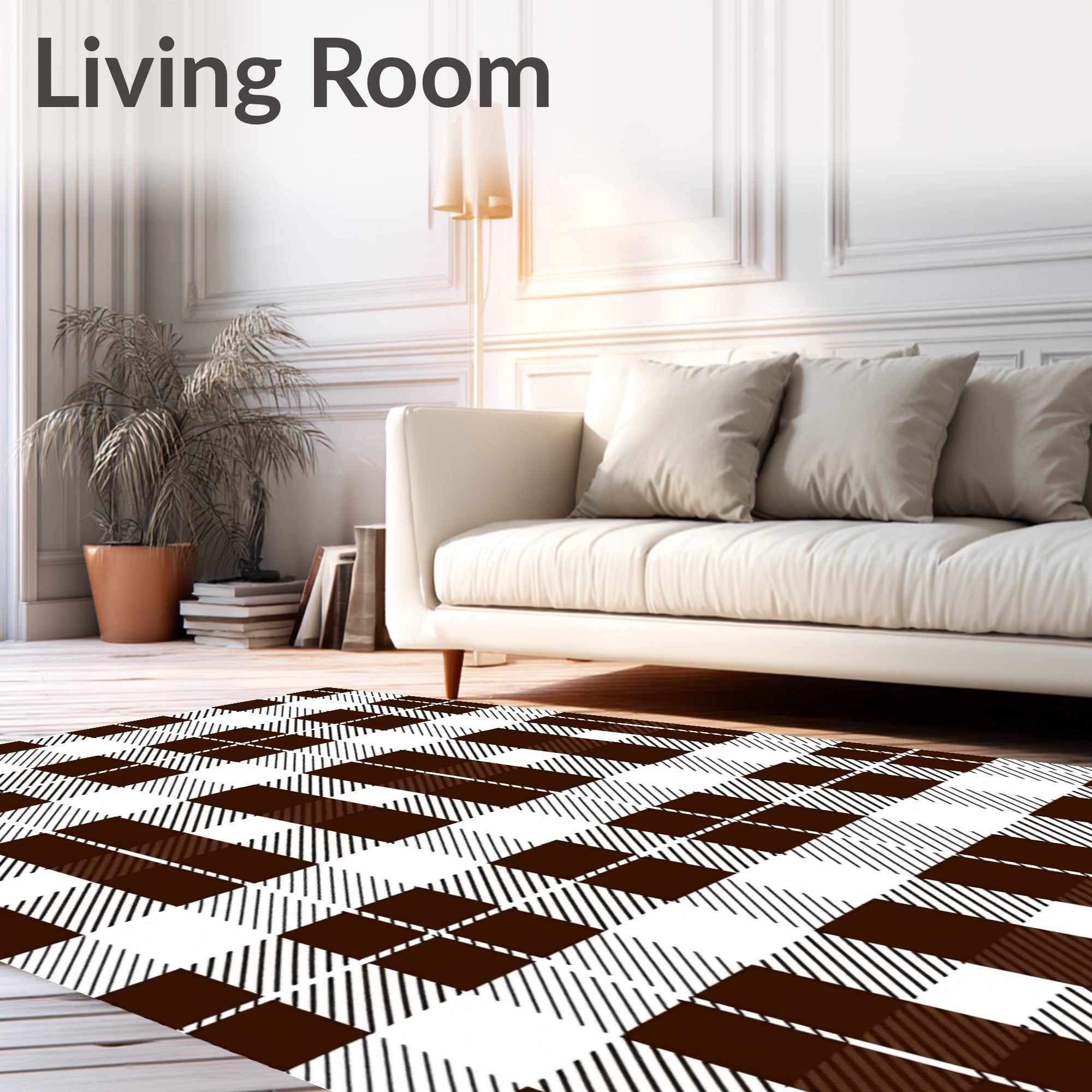 Brown White Plaid Buffalo Check Rug