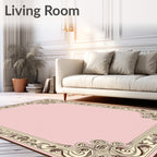Ornate Pink Scroll Leaf Border Rug