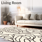 Cream Black Swirling Scroll Abstract Rug