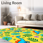 Bright Yellow Dinosaur Floral Foliage Rug