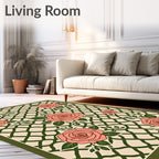 Coral Roses on Green Lattice Ground Rug