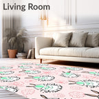 Pink Floral And Bunny Insect Motif Rug