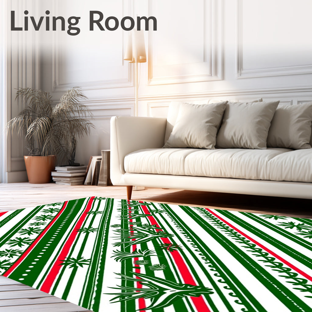 Diagonal Green Red White Nature Stripes Rug