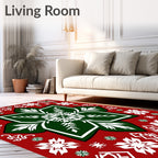 Festive Red Green Snowflake Medallion Rug