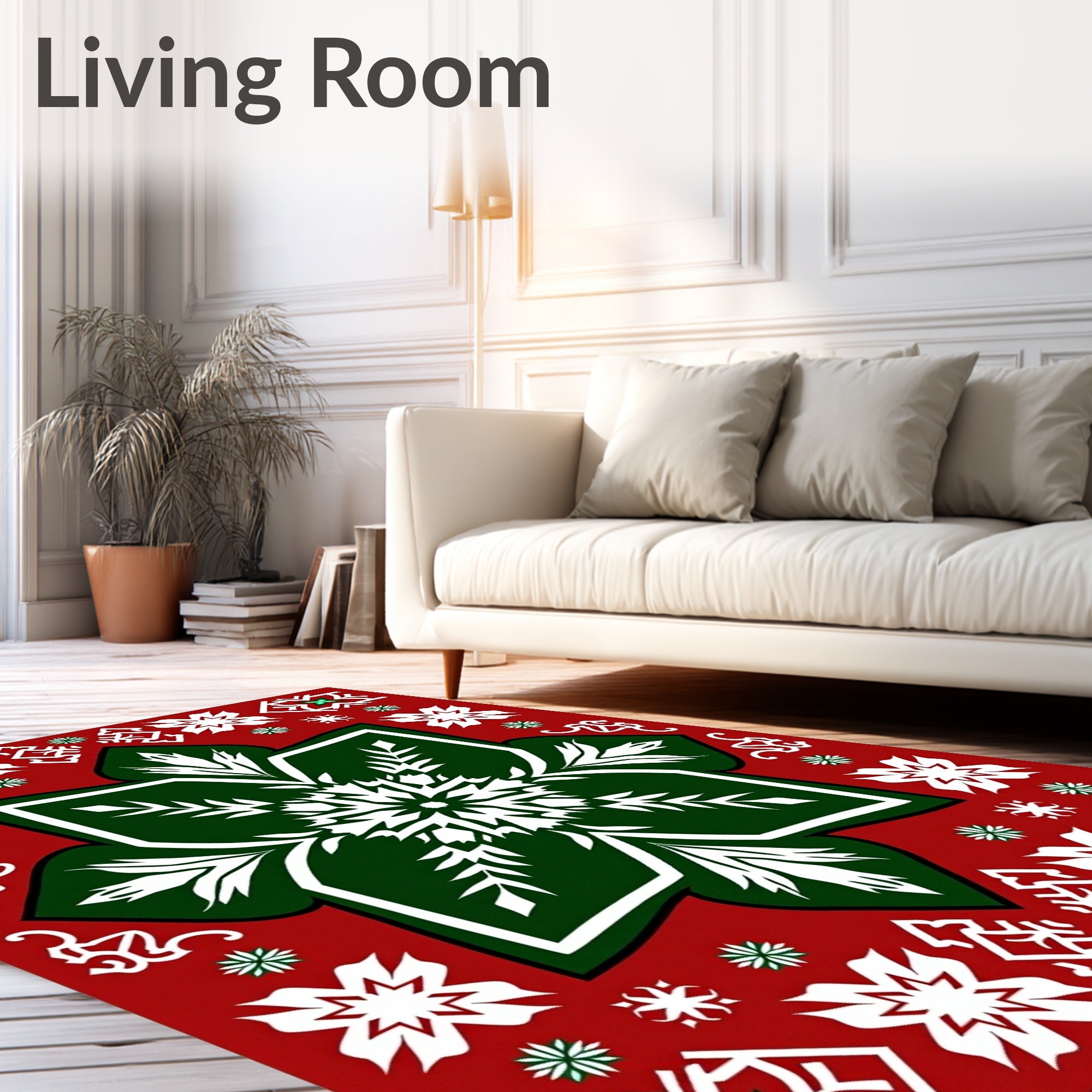 Festive Red Green Snowflake Medallion Rug